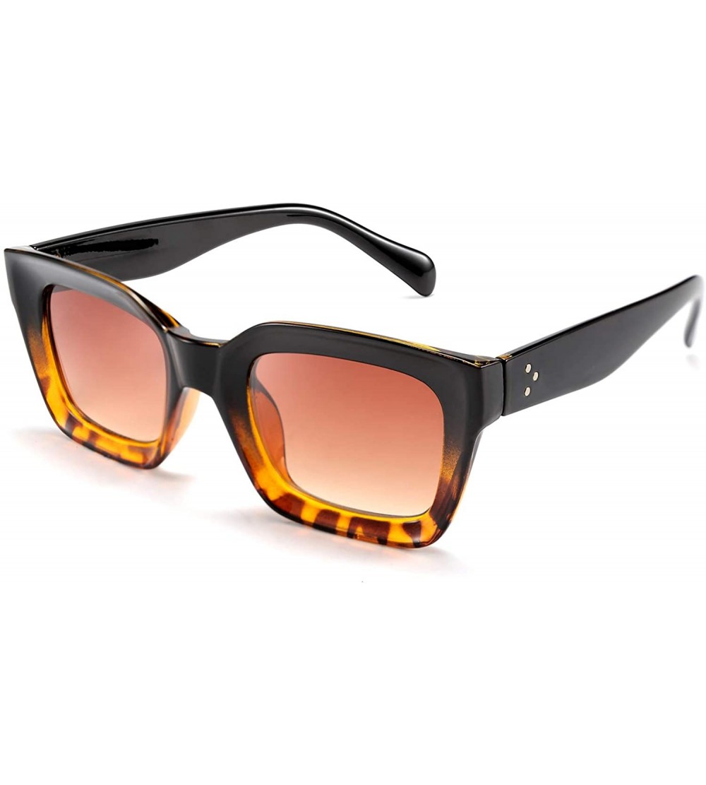 Oversized Classic Women Sunglasses Fashion Thick Square Frame UV400 B2471 - Black-leopard - C918NEDD046 $23.17