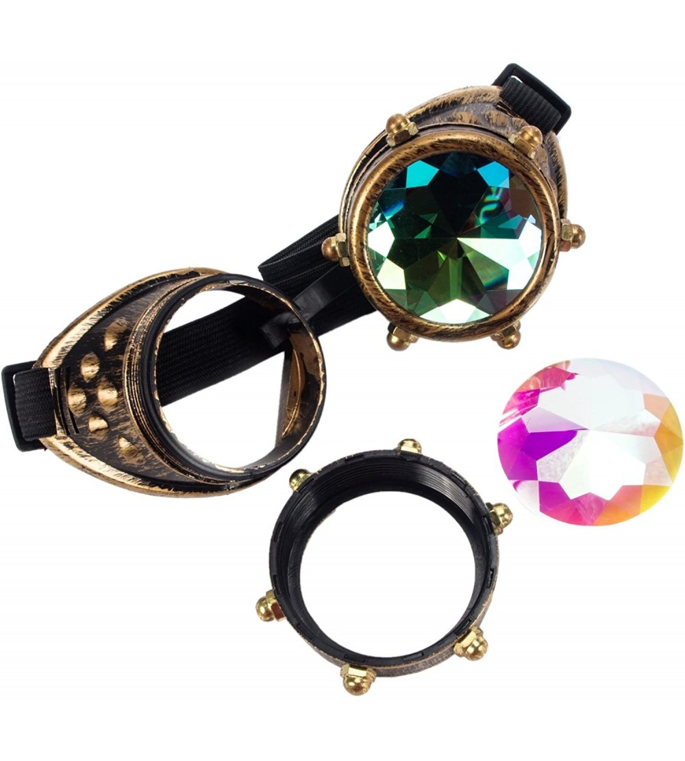 Goggle Kaleidoscope Rave Goggles Steampunk Cosplay Glasses Goggles with Rainbow Crystal Glass Lens - Bronze - CQ189GXL53Z $23.46