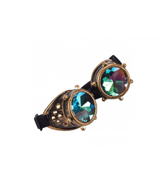 Goggle Kaleidoscope Rave Goggles Steampunk Cosplay Glasses Goggles with Rainbow Crystal Glass Lens - Bronze - CQ189GXL53Z $23.46