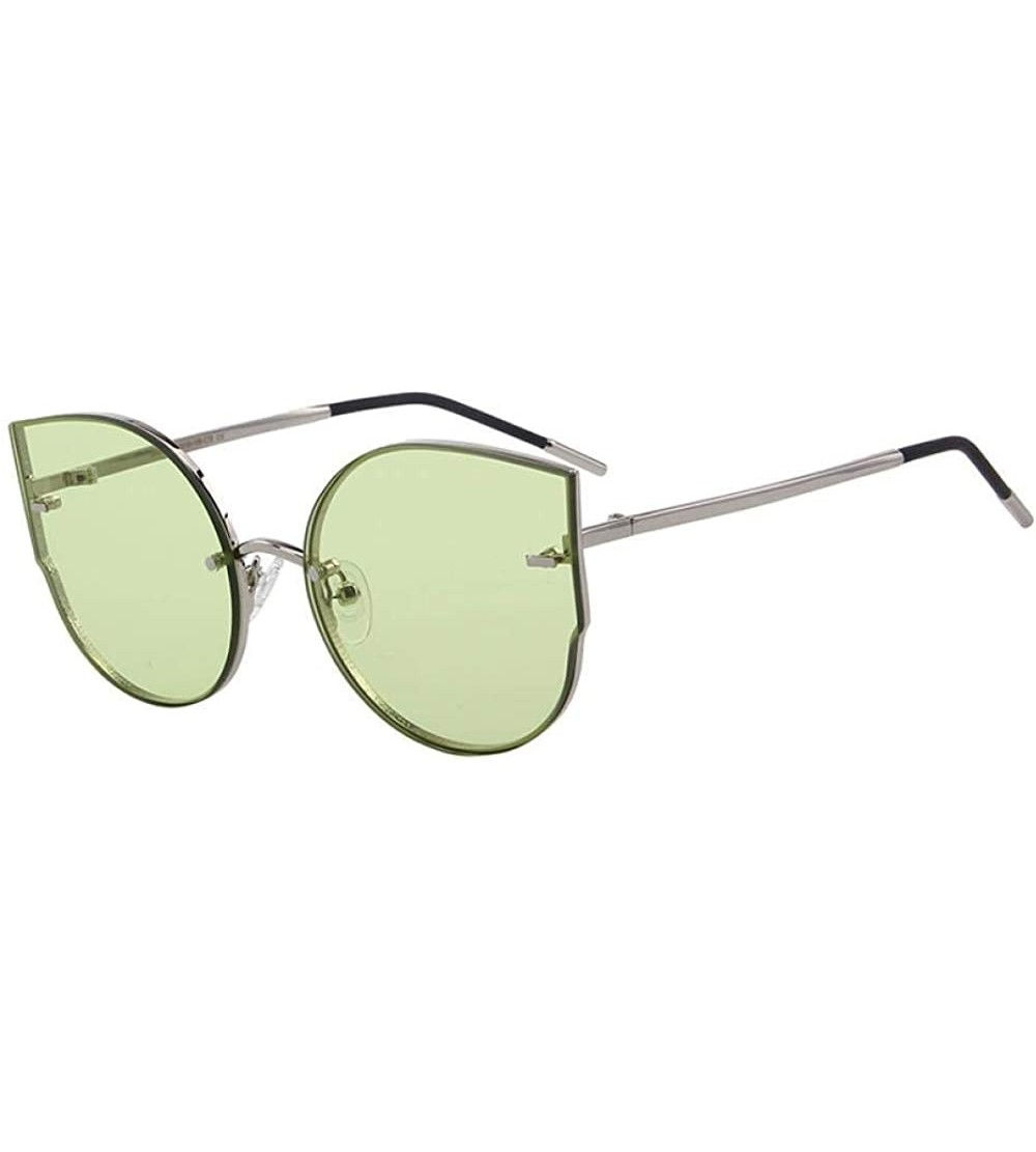 Aviator Women Classic Brand Designer Cat Eye Sunglasses Rimless Metal Frame C01 Black - C04 Green - C918XGDUY63 $30.62