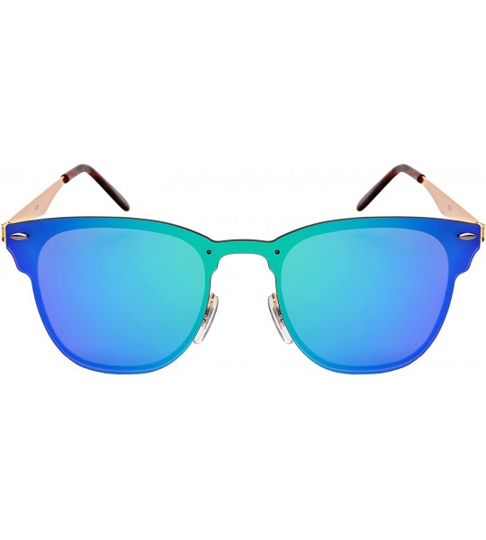 Wayfarer Horn Rimmed Sunglasses w/One Piece Flat Mirrored Lenses 5125-FLREV - Matte Gold Frame/Green Mirror - CE1884WLORG $20.28