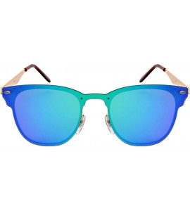 Wayfarer Horn Rimmed Sunglasses w/One Piece Flat Mirrored Lenses 5125-FLREV - Matte Gold Frame/Green Mirror - CE1884WLORG $20.28