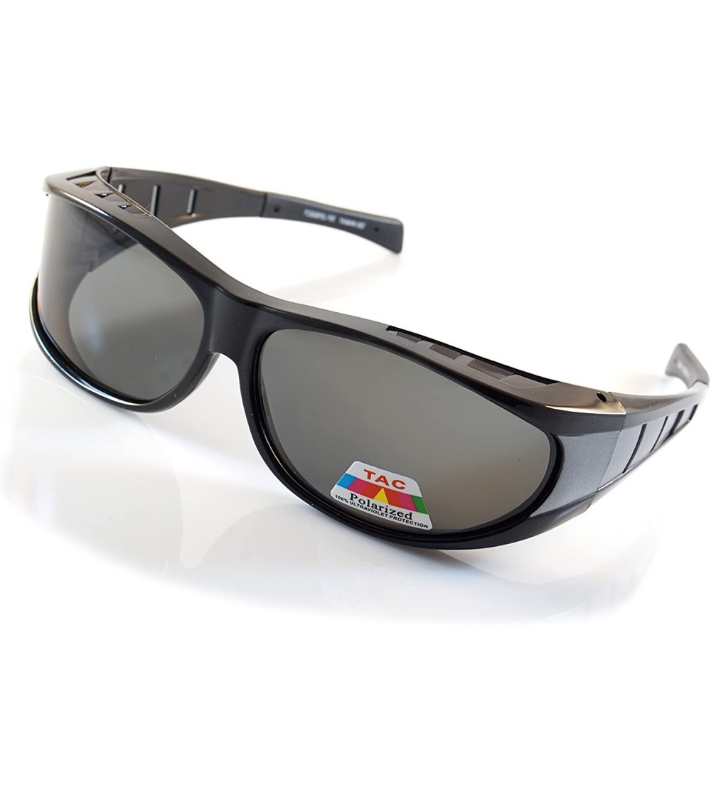 Sport Large Polarized Panoramic View Sports Wrap FitOver Sunglasses P016 - Black Silver - CM18E8M05NN $29.20