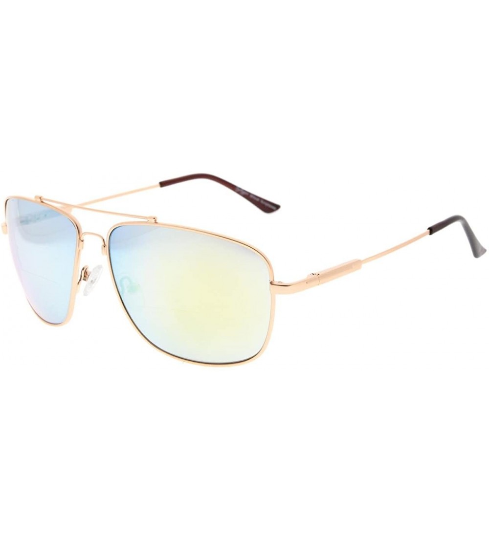 Rectangular Memory Bifocal Sunglasses Bendable Titanium Reading Sunglasses - Gold Frame Gold Mirror - C318032XCYW $47.00