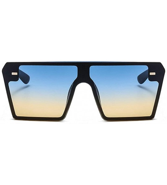 Oversized Luxury Brand Designer Oversized Sunglasses Women Flat Top Square Frame Shades - Blue&yellow - CW18LD9EAYY $22.55