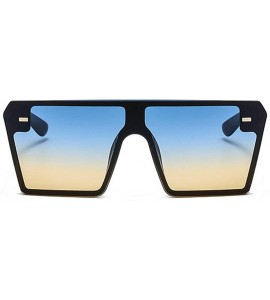 Oversized Luxury Brand Designer Oversized Sunglasses Women Flat Top Square Frame Shades - Blue&yellow - CW18LD9EAYY $22.55