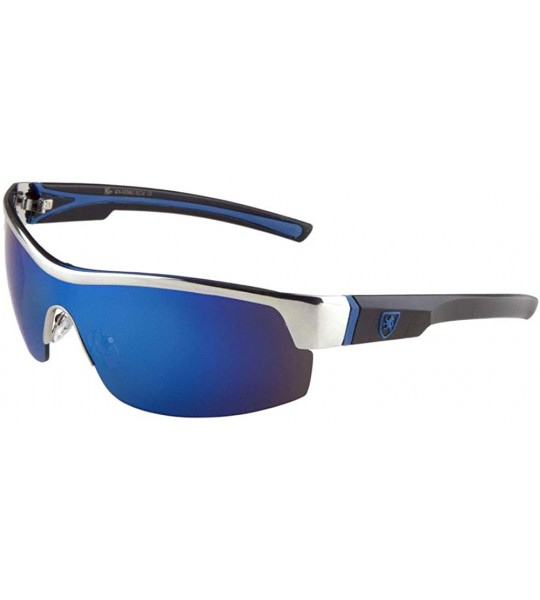 Sport Sports Color Mirror Rimless One Piece Lens Shield Sunglasses - Blue - C4199CHCTRM $35.11