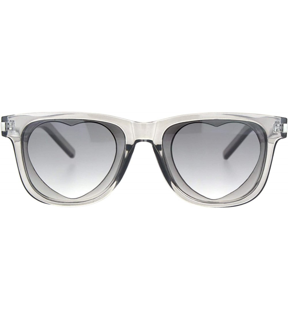 Square Classic Square Sunglasses Heart Shape Cutout Lens Translucent Colors UV 400 - Grey (Grey) - CT195ES9NCI $20.03