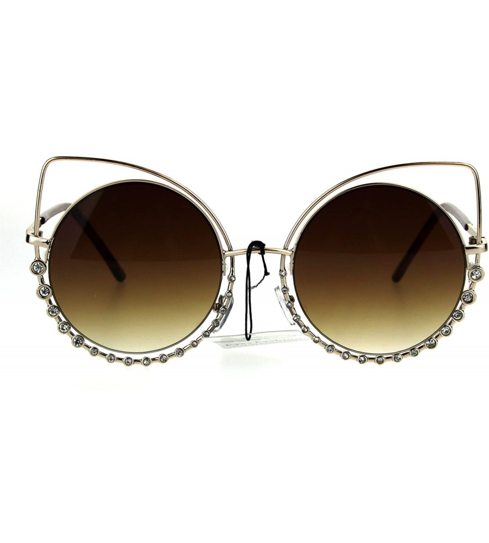 Round Womens Rhinestone Jewelry Gothic Round Circle Lens Cat Eye Sunglasses - Gold Brown - CA185W3S0K7 $22.98