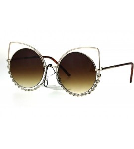 Round Womens Rhinestone Jewelry Gothic Round Circle Lens Cat Eye Sunglasses - Gold Brown - CA185W3S0K7 $22.98