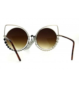 Round Womens Rhinestone Jewelry Gothic Round Circle Lens Cat Eye Sunglasses - Gold Brown - CA185W3S0K7 $22.98