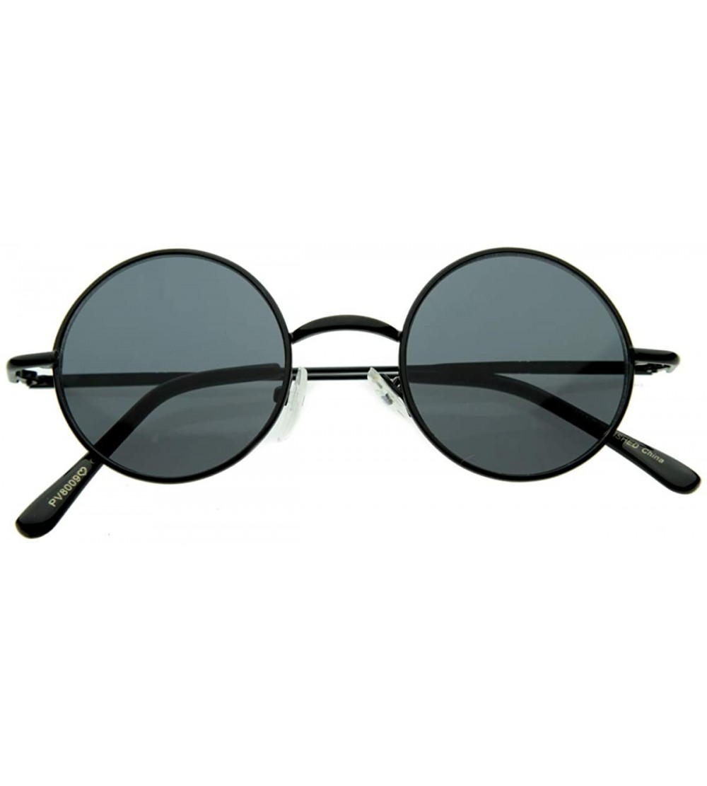 Round Small Retro-Vintage Style Lennon Inspired Round Metal Circle Sunglasses - Black - CF116Q2KMYH $18.92