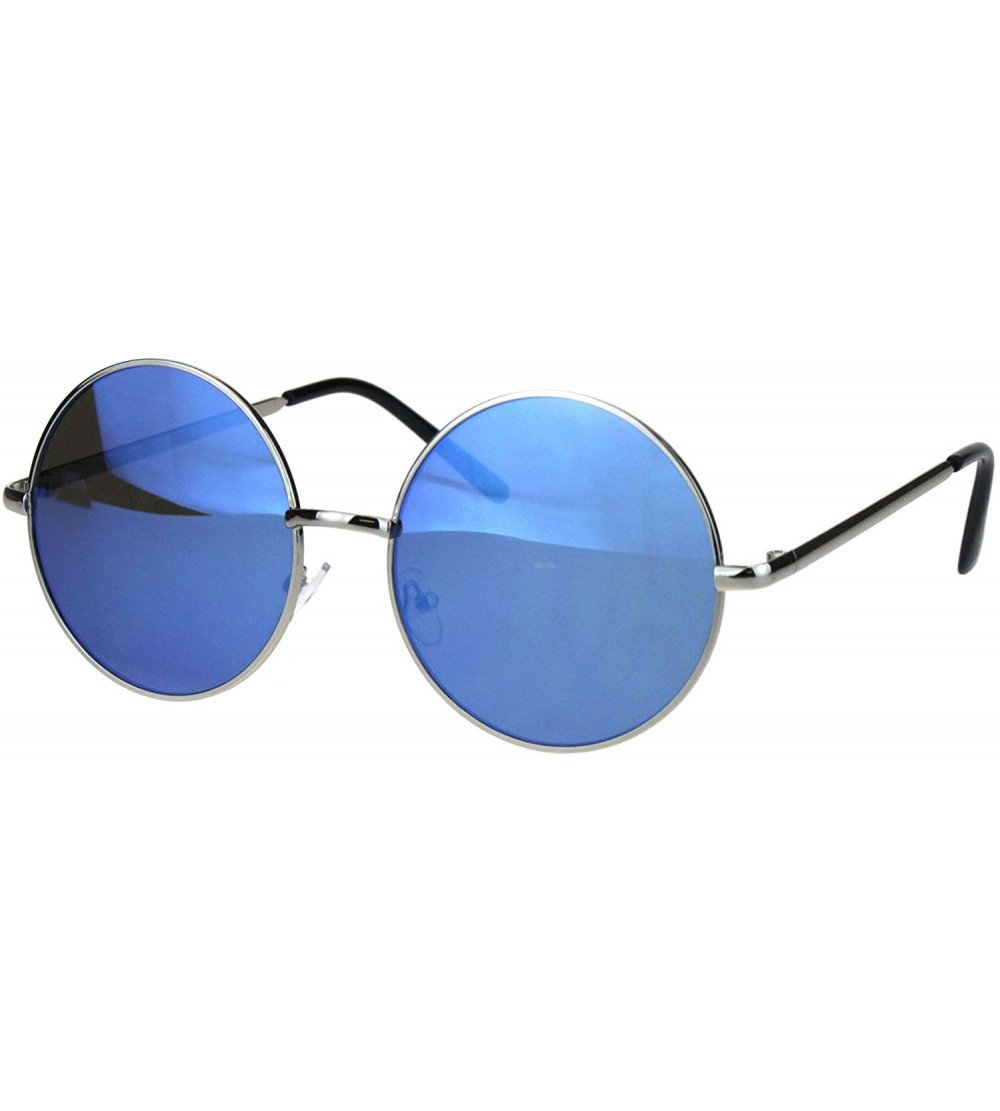 Round Round Circle Metal Frame Sunglasses Womens Fashion Mirror Lens UV 400 - Silver (Blue Mirror) - CG18KG489GT $20.37