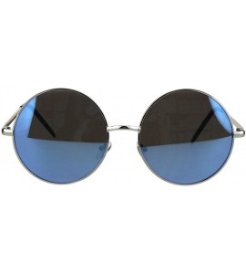 Round Round Circle Metal Frame Sunglasses Womens Fashion Mirror Lens UV 400 - Silver (Blue Mirror) - CG18KG489GT $20.37