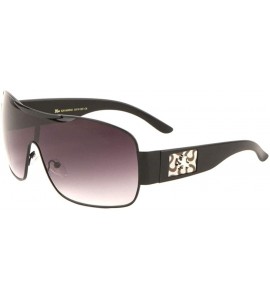 Shield Oversized One Piece Shield Lens Design Pattern Plaque Temple Sunglasses - Black Curves - C0199D7C9ZI $34.14