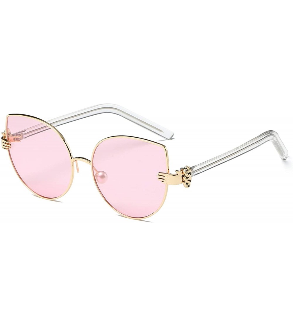 Goggle Women Fashion Round Cat Eye Sunglasses - Light Pink - CW18WSENQ7C $37.07