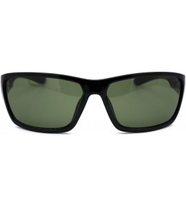 Square Mens Green Tempered Glass Lens Warp Rectangular Sunglasses - Shiny Black - CT18A9IHR75 $18.89