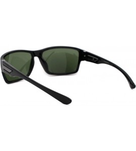 Square Mens Green Tempered Glass Lens Warp Rectangular Sunglasses - Shiny Black - CT18A9IHR75 $18.89