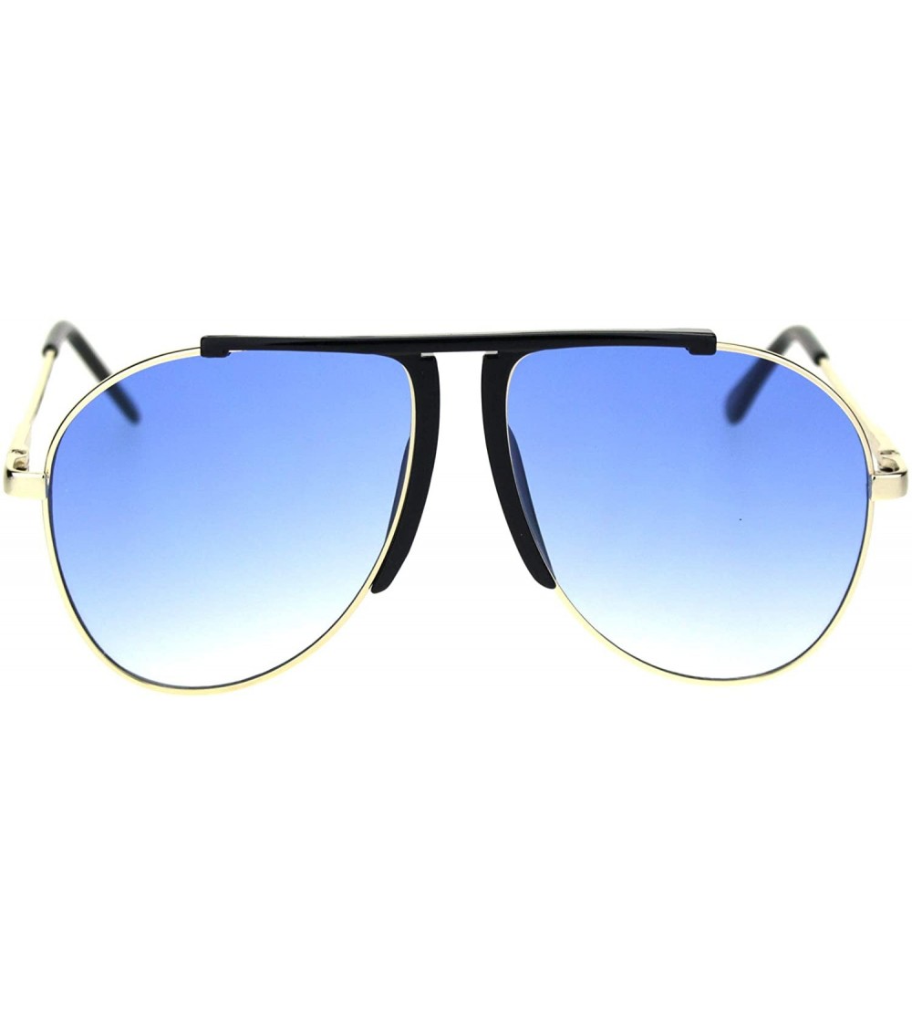 Sport Retro Hippie Oversize Flat Top Racer Spring Hinge Metal Sunglasses - Black Gold Blue - CZ18QZAZI6S $26.27