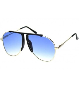 Sport Retro Hippie Oversize Flat Top Racer Spring Hinge Metal Sunglasses - Black Gold Blue - CZ18QZAZI6S $26.27