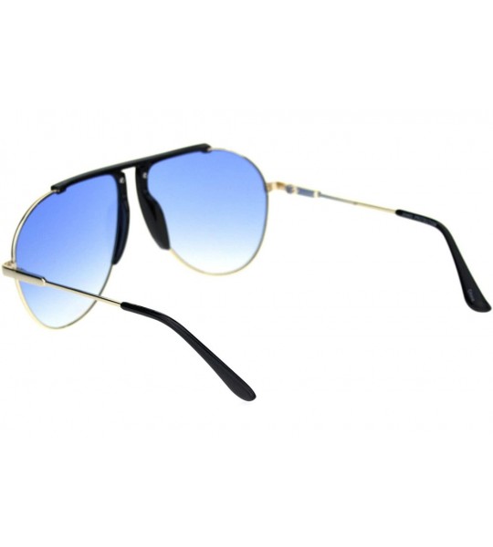 Sport Retro Hippie Oversize Flat Top Racer Spring Hinge Metal Sunglasses - Black Gold Blue - CZ18QZAZI6S $26.27