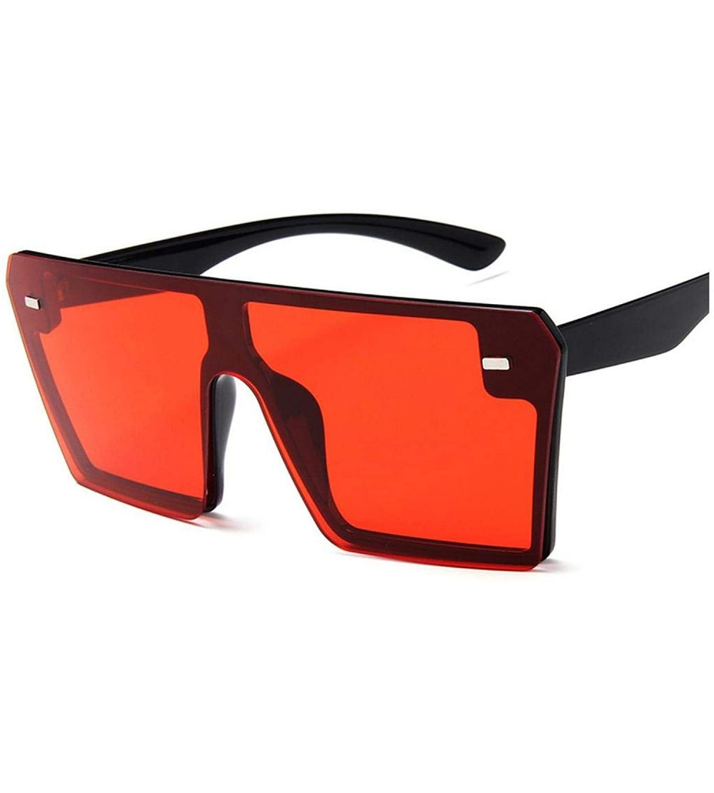 Square Flat Top Oversize Square Sunglasses Women Retro Gradient Sun Glasses Men Big Frame Vintage Eyewear UV400 - Red - CF198...