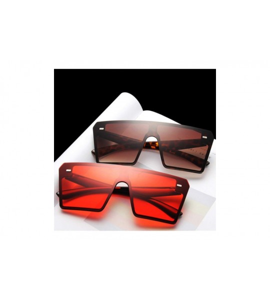 Square Flat Top Oversize Square Sunglasses Women Retro Gradient Sun Glasses Men Big Frame Vintage Eyewear UV400 - Red - CF198...