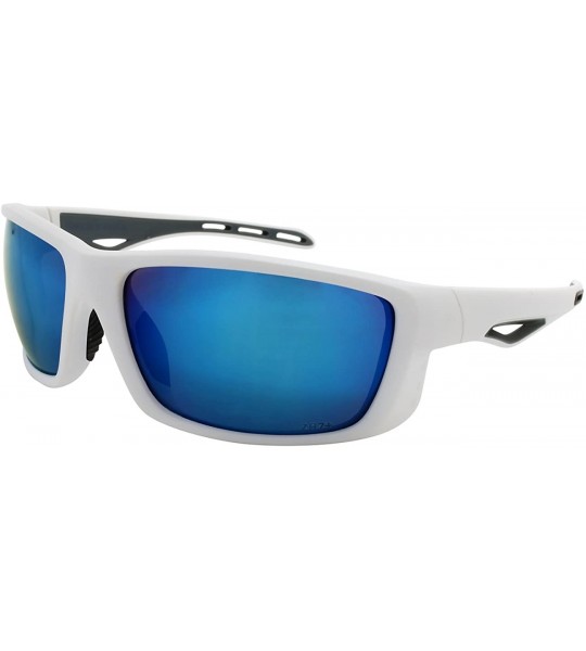 Sport Sunglass Injection Cycling Running Baseball - Matte White/Blue-white Mirrored Lens - CC185TZU7EM $27.41