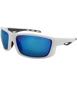 Sport Sunglass Injection Cycling Running Baseball - Matte White/Blue-white Mirrored Lens - CC185TZU7EM $27.41