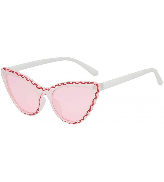 Square Personalized Vintage Small Cat Eye Shade Sunglasses Integrated Stripe Glasses - Pink - C2196OMMS4X $17.02