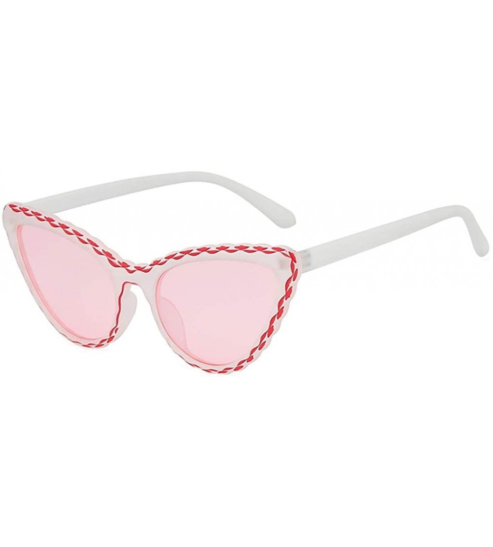 Square Personalized Vintage Small Cat Eye Shade Sunglasses Integrated Stripe Glasses - Pink - C2196OMMS4X $17.02