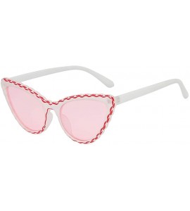 Square Personalized Vintage Small Cat Eye Shade Sunglasses Integrated Stripe Glasses - Pink - C2196OMMS4X $17.02