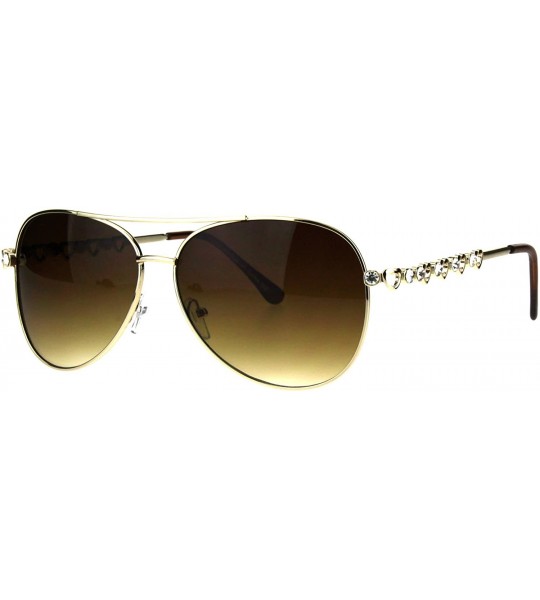 Aviator Womens Rhinestone Bling Heart Jewel Diva Metal Rim Pilot Sunglasses - Gold - CH183K6YIC2 $18.09