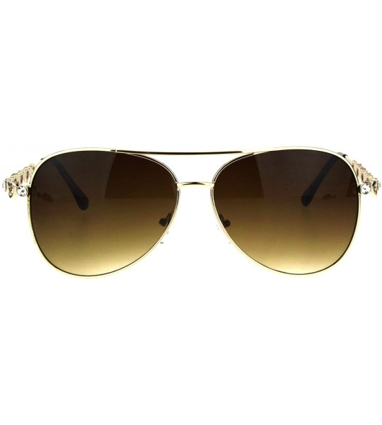 Aviator Womens Rhinestone Bling Heart Jewel Diva Metal Rim Pilot Sunglasses - Gold - CH183K6YIC2 $18.09