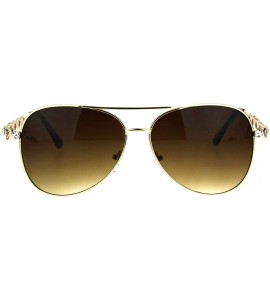 Aviator Womens Rhinestone Bling Heart Jewel Diva Metal Rim Pilot Sunglasses - Gold - CH183K6YIC2 $18.09