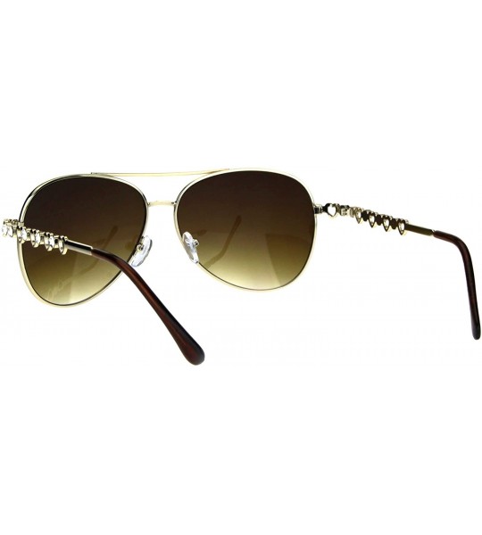 Aviator Womens Rhinestone Bling Heart Jewel Diva Metal Rim Pilot Sunglasses - Gold - CH183K6YIC2 $18.09