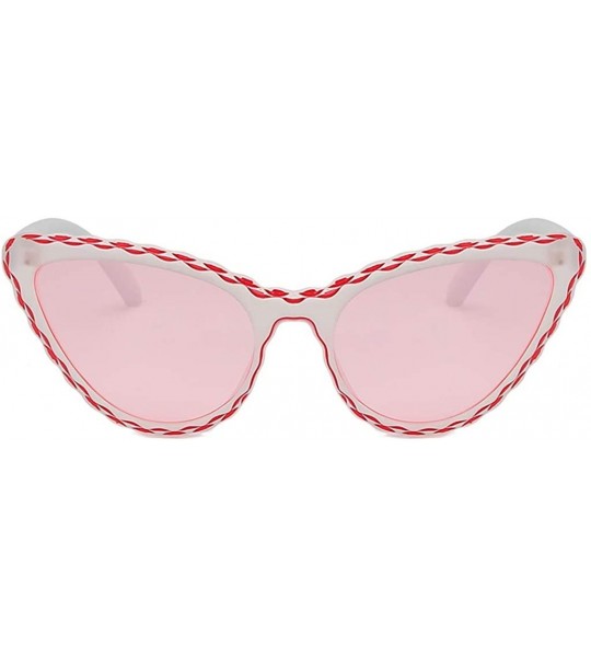 Square Personalized Vintage Small Cat Eye Shade Sunglasses Integrated Stripe Glasses - Pink - C2196OMMS4X $17.02