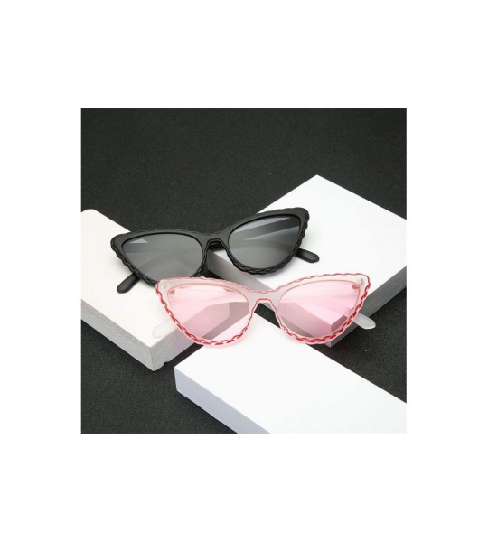 Square Personalized Vintage Small Cat Eye Shade Sunglasses Integrated Stripe Glasses - Pink - C2196OMMS4X $17.02