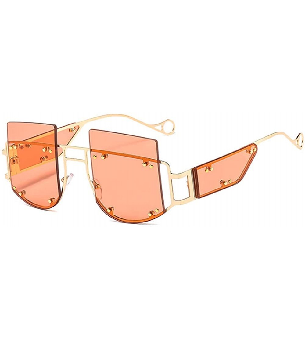 Oval Hipster Square Sunglasses-Owersized Shade Glasses-Rimless Metal-Mirrored Lens - I - CZ190ECNCTH $63.03