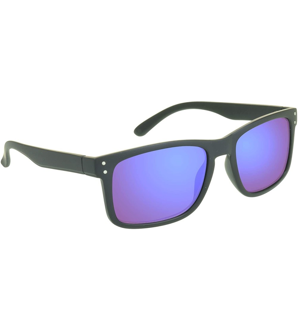 Rectangular Sunglass Readers Horn Rim Frame with Blue Mirrored Lenses for Men and Women NOT BIFOCAL - Black - CQ18OWXG4O4 $31.30