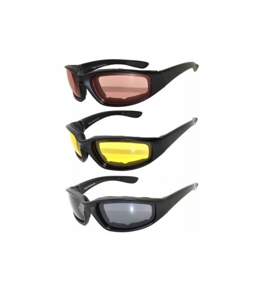 Goggle Set of 3 Pairs Motorcycle Padded Foam Glasses Smoke Yellow or Clear Lens - Blk_am_sm_yel - CB12NYK23AO $19.21