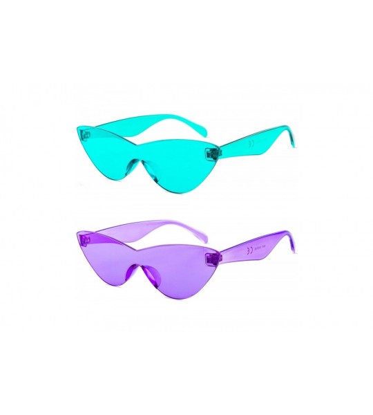 Goggle Colorful One Piece Rimless Transparent Cat Eye Sunglasses for Women Tinted Candy Colored Glasses - CM18I386C24 $25.24