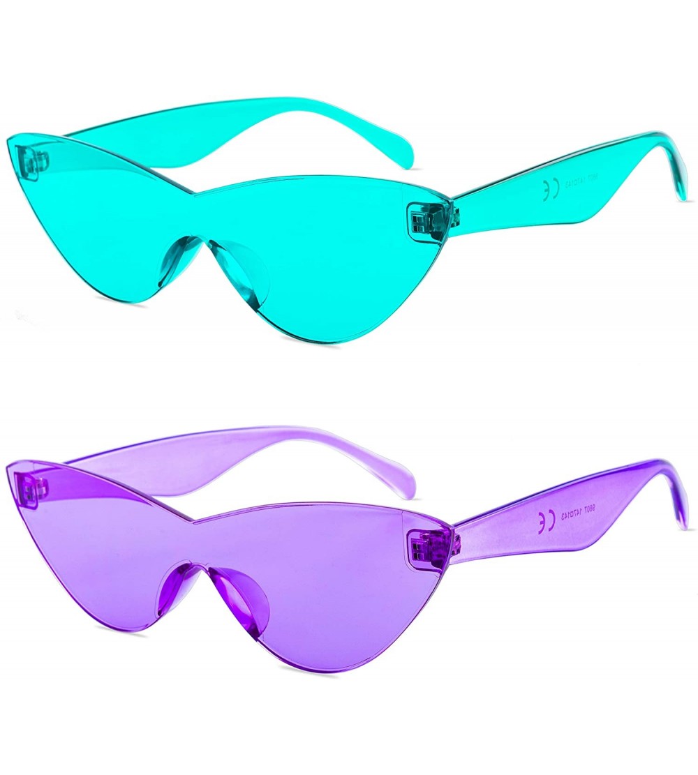 Goggle Colorful One Piece Rimless Transparent Cat Eye Sunglasses for Women Tinted Candy Colored Glasses - CM18I386C24 $25.24