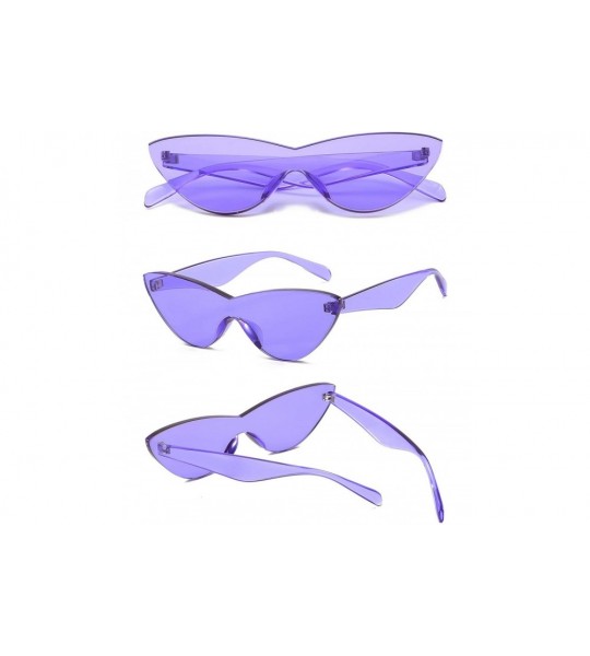 Goggle Colorful One Piece Rimless Transparent Cat Eye Sunglasses for Women Tinted Candy Colored Glasses - CM18I386C24 $25.24