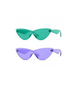 Goggle Colorful One Piece Rimless Transparent Cat Eye Sunglasses for Women Tinted Candy Colored Glasses - CM18I386C24 $25.24