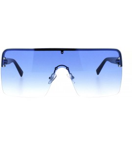 Shield Mens Mobster Shield Oversized Rimless Retro Sunglasses - Silver Gradient Blue - CX18QG76HSA $24.41