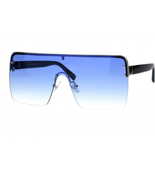 Shield Mens Mobster Shield Oversized Rimless Retro Sunglasses - Silver Gradient Blue - CX18QG76HSA $24.41