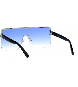 Shield Mens Mobster Shield Oversized Rimless Retro Sunglasses - Silver Gradient Blue - CX18QG76HSA $24.41