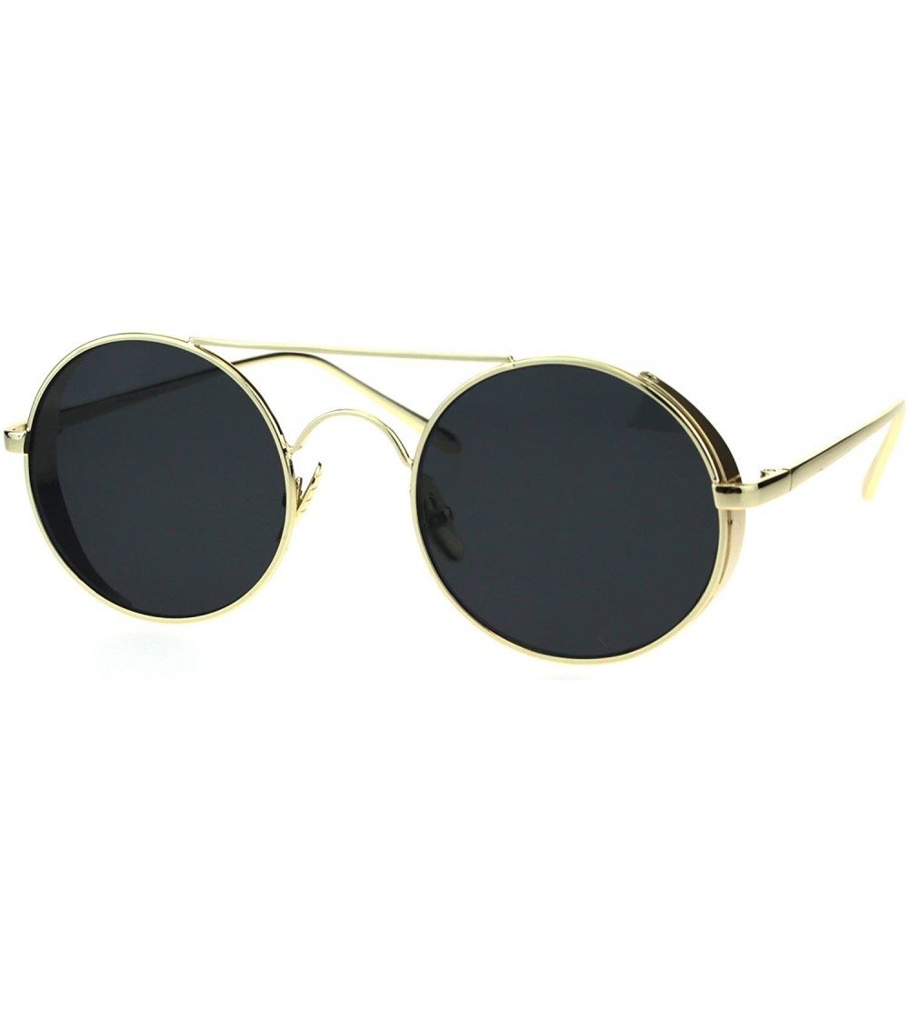 Round Round Circle Lens Flat Top Bridge Metal Rim Hippie Sunglasses - Gold Black - CO18EW35Y95 $26.21