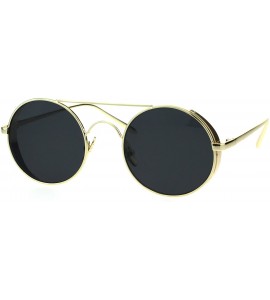 Round Round Circle Lens Flat Top Bridge Metal Rim Hippie Sunglasses - Gold Black - CO18EW35Y95 $26.21